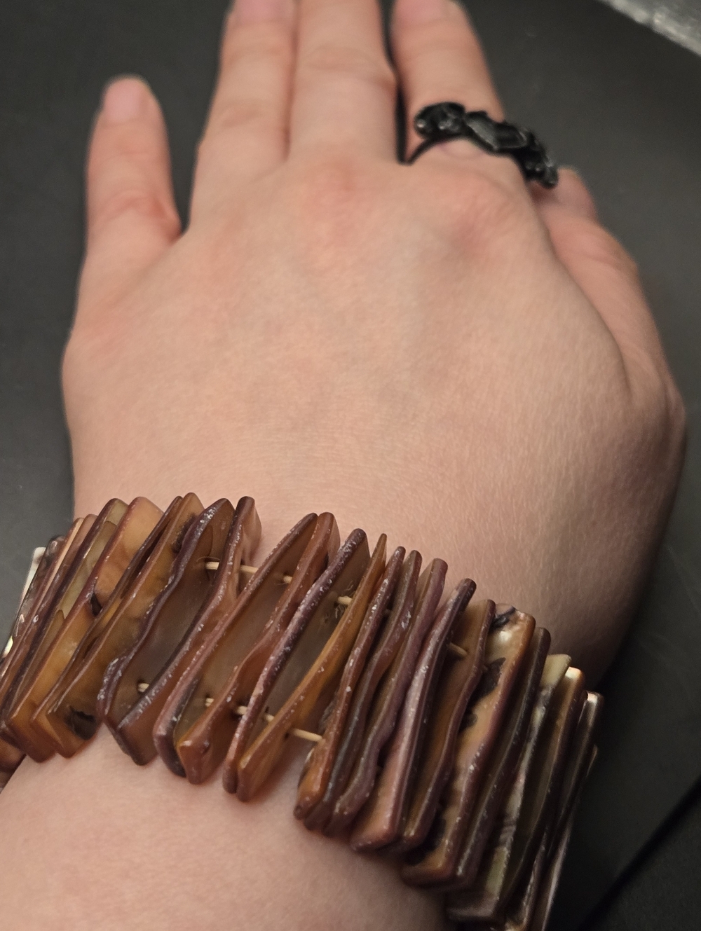 Vintage Tortoiseshell Look Shell Stretch Bracelet Chunky Boho Brown